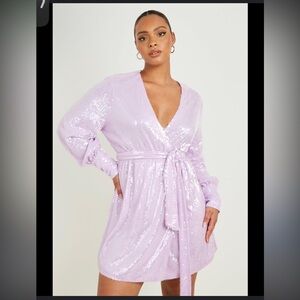 Boohoo Lilac Sequin Wrap Robe